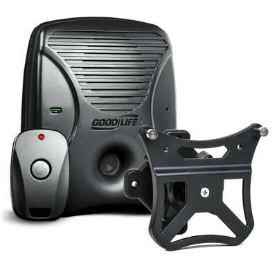 Discreet Neighbor Pack – MAX. Pictured: Dog Silencer® MAX with its included remote, a wall mount, and no faceplate