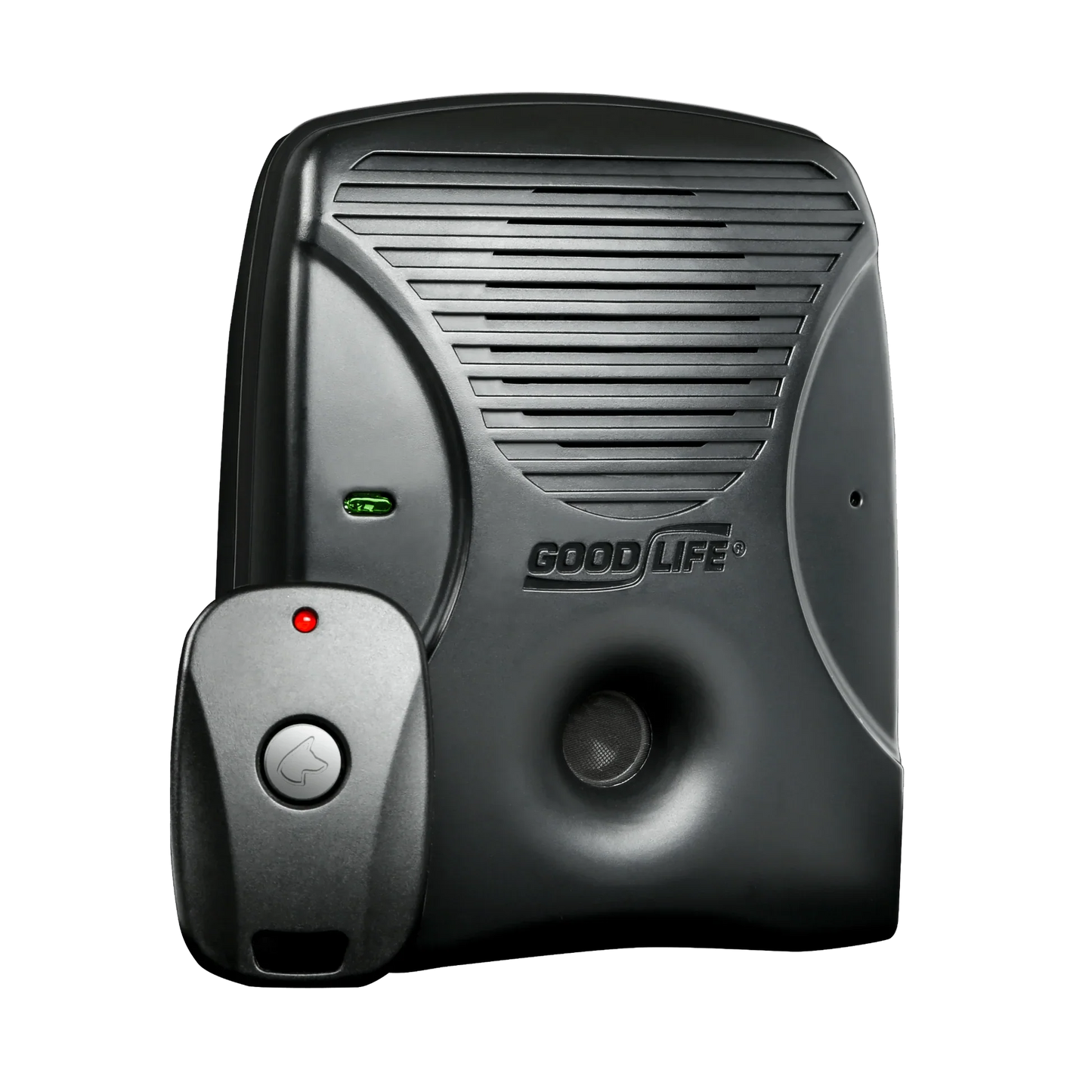 Dog Silencer® MAX with its included remote control.Open Box Dog Silencer MAX – ultrasonic no-shock bark control device for stubborn dogs, reduces barking up to 300 feet, 1-year warranty