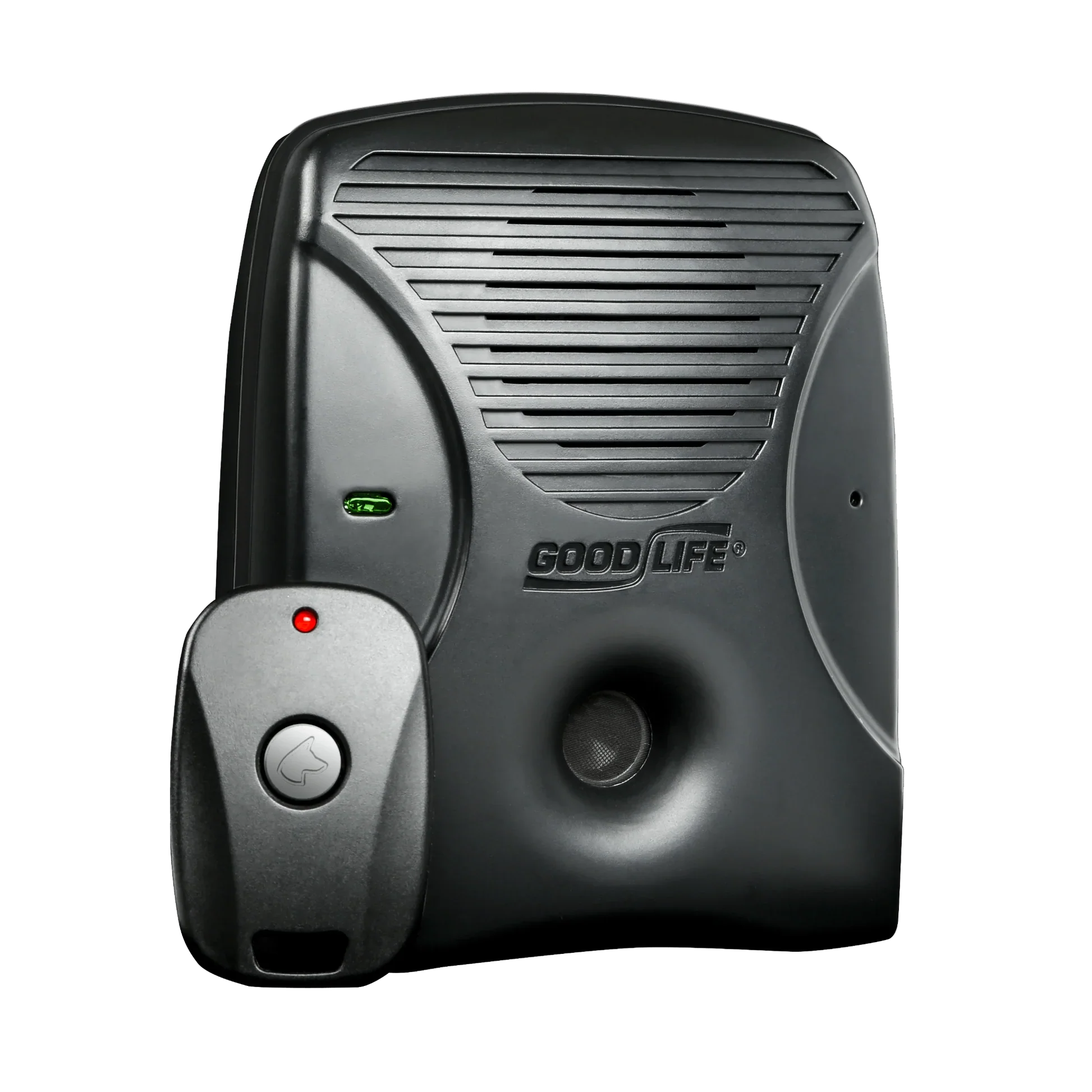 Dog Silencer® MAX with its included remote control.Open Box Dog Silencer MAX – ultrasonic no-shock bark control device for stubborn dogs, reduces barking up to 300 feet, 1-year warranty