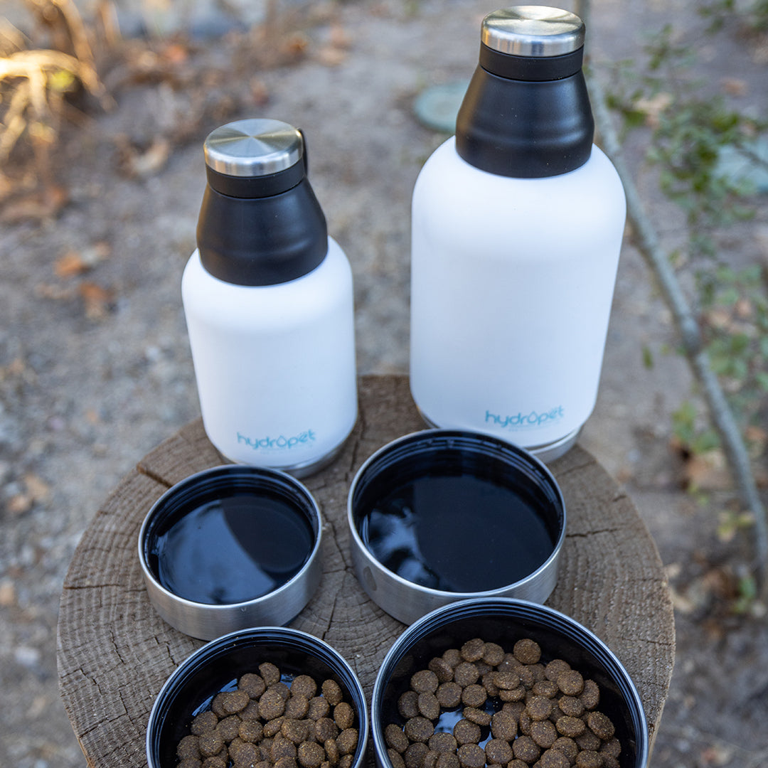 HydroPet Stainless Steel Dog Water Bottle with Dual Bowls (32 oz / 64 oz)