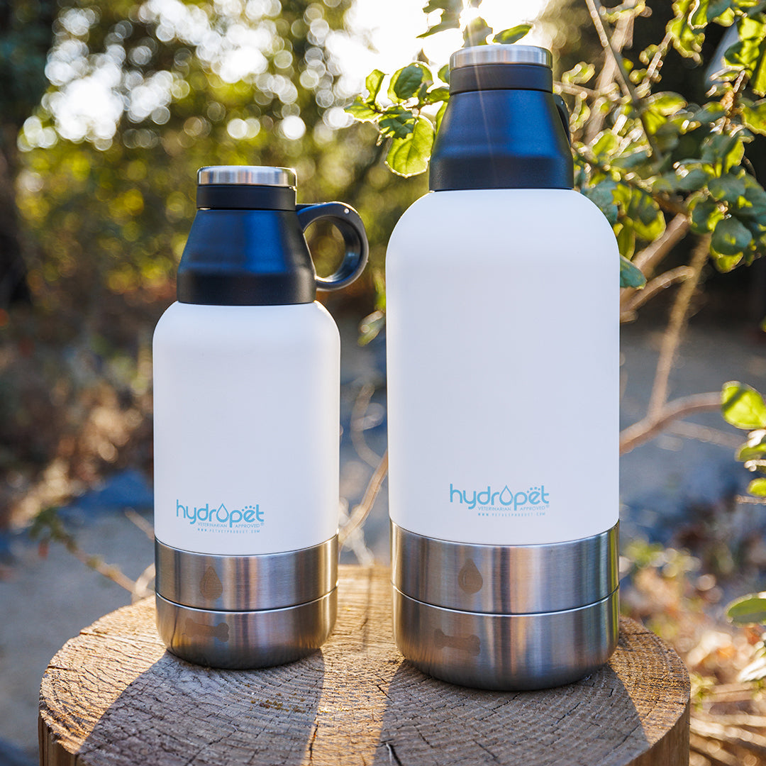 HydroPet Stainless Steel Dog Water Bottle with Dual Bowls (32 oz / 64 oz)